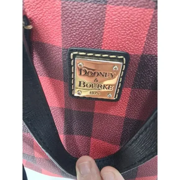 Dooney & Bourke Buffalo Plaid Small Satchel Red Black Crossbody Bag Leather Trim - Picture 11 of 16